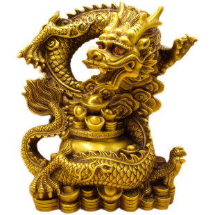 纯铜聚宝盆龙摆件大号生肖龙镇宅招财铜龙工艺品家居办公风水装饰