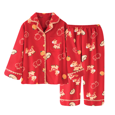 猫人女童本命年纯棉家居服套装冬