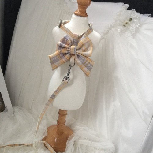 猫咪牵引绳时尚牛仔蝴蝶结胸背带工字型防挣脱可调节