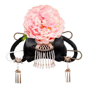 汉服唐风气质写真假发头饰组合cos贵妃同款造型发髻绢纱花朵发夹