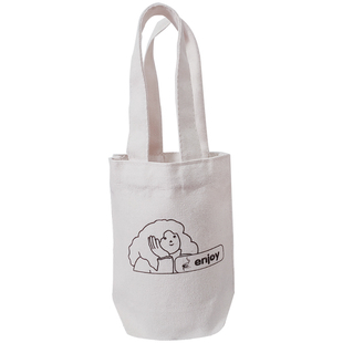 热卖卡通奶茶手提袋帆布棉麻环保饮料咖啡手摇杯套提兜印LOGO定制