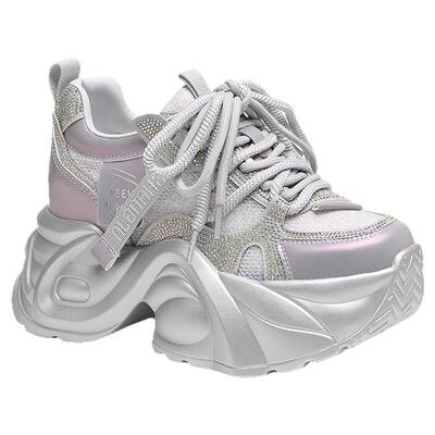 网红水钻老爹鞋女透网透气小白鞋