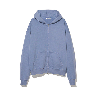 复古水洗做旧双拉链连帽卫衣