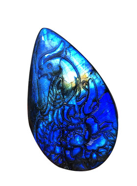 灰月光蓝彩光拉长石天然吊坠雕刻