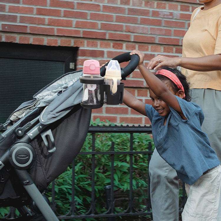 婴儿推车杯架遛娃婴儿车奶瓶架通用杯置物架双奶槽杯架多功能神器