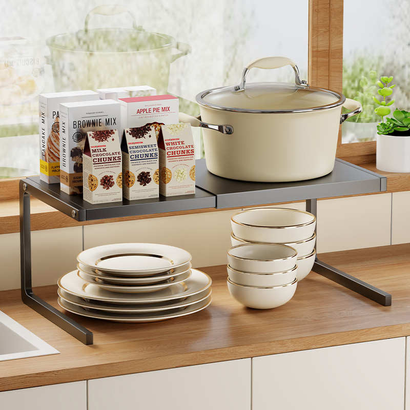 厨房台面可伸缩置物架桌面桌上隔板柜子分层架双层隔断放锅架收纳