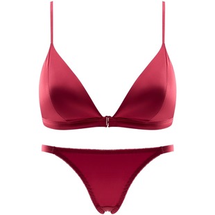 本命年红色法式三角杯内衣女无钢圈薄款美背细肩带性感前扣文胸罩