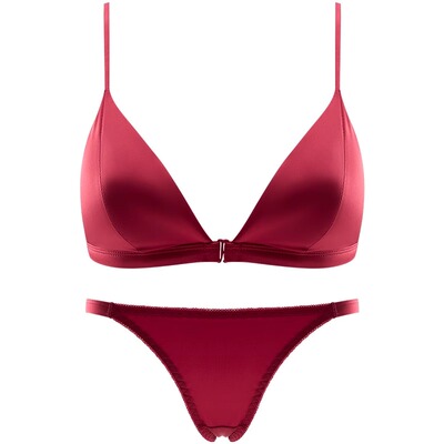 红色法式前扣薄款美背三角杯文胸