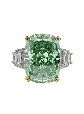 爆闪冷调墨绿色大克拉碎冰切戒指