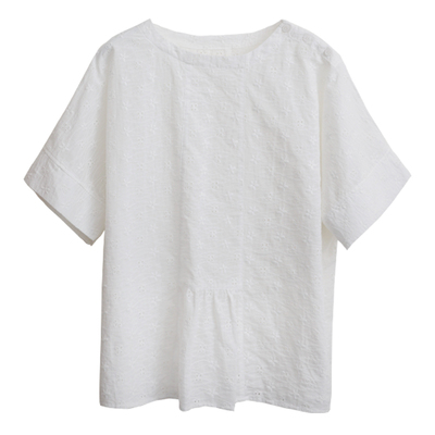 花吉白色日杂活少女满幅绣衬衫