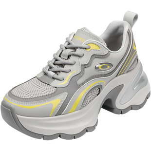 Hongkee/红科女鞋2024秋季新款休闲鞋子厚底增高老爹鞋HB24X301