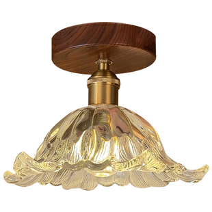 飞朵法式中古风过道灯吸顶灯简约复古胡桃木玻璃玄关阳台走廊灯具