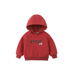 [骏马福裳230g]齐齐熊宝宝新年摇粒绒卫衣男女童冬款儿童加绒红色