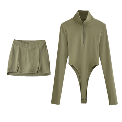 辣妹性感打底连体衣包臀短裙套装