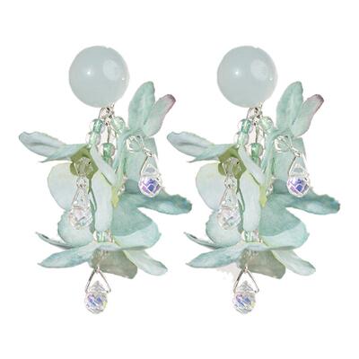 IPINK原创仙气度绢布花青色耳环