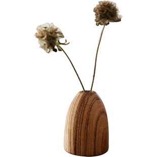 掬涵实木花瓶花器摆件花插香插复古客厅餐桌装饰手工木质工艺品