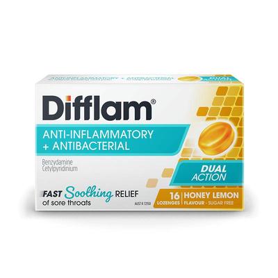 【自营】Difflam蜂蜜柠檬无糖润喉糖咽喉咙疼痛肿胀护嗓含片16粒