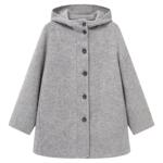 Basic House/百家好连帽短款双面呢大衣冬季新款灰色宽松毛呢外套