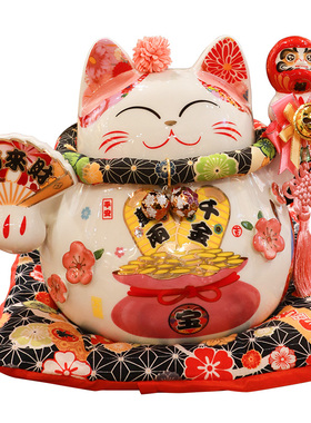 白色陶瓷招财猫存钱罐创意家居