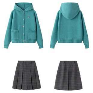 东京岁时记jk秋冬新款绿色毛衣小个子加厚针织衫上衣女显瘦开衫