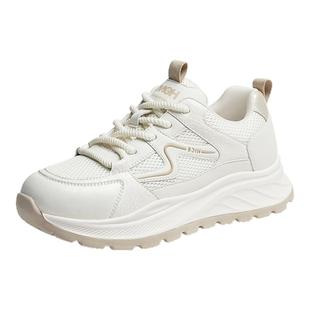 红蜻蜓小白鞋女春秋女鞋厚底运动休闲鞋增高网面德训鞋百搭阿甘鞋