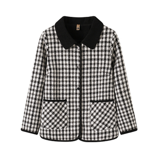 中老年妈妈时尚洋气千鸟格外套女2026春秋装新款阔太太小西装上衣