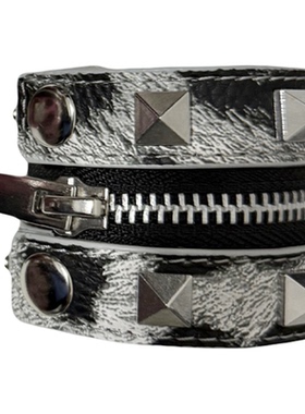 复古豹纹铆钉y2k皮革手环手链