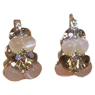 U型猫眼石耳环秋冬2024新款轻奢高级感耳钉小众设计耳扣耳饰女潮