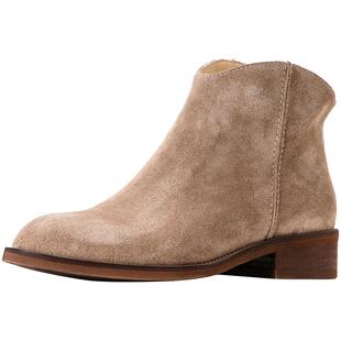 BeauToday马丁靴女英伦风BT棕色切尔西短靴粗跟真皮带跟女鞋踝靴