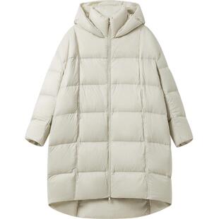 播宽松长款绗缝连帽领羽绒服女冬季不规则下摆外套DDR4RD5142