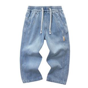 男童水洗牛仔裤2026春夏新款儿童帅气拼接直筒裤大童复古休闲长裤