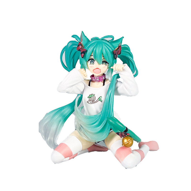 初音未来手办猫耳短袖睡衣坐姿二次元动漫车载模型摆件送男友礼物