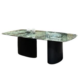 戎匠天然普拉达绿奢石餐桌意式极简轻奢高档别墅餐厅天然奢石饭桌