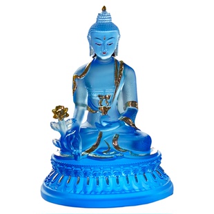 琉璃药师佛摆件居家供奉客厅家用佛具镇宅莲花底座琉璃光如来佛像