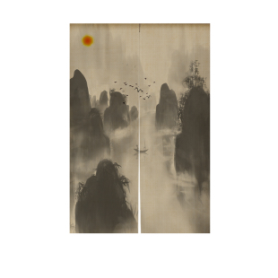 定制中国风山水门帘家用书房卧室卫生间茶馆免打孔隔断遮挡帘布艺