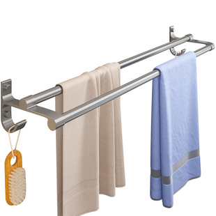 枪灰双杆毛巾架免打孔卫生间毛巾杆浴室置物架太空铝轻奢浴巾架子