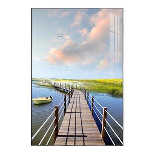 入户玄关装饰画现代简约走廊过道楼梯墙壁画竖版单幅风景海景挂画