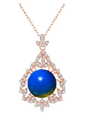 2023国潮新品宫廷风镀18K玫瑰金色二代蓝珀满钻水滴形挂坠 项链女