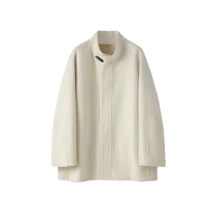 2025秋冬季新款简约立领牛角扣双面羊毛大衣女宽松百搭外套温柔风