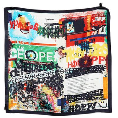 2025新款gd权志龙同款涂鸦风格方巾pmo字母印花复古嘻哈丝巾头巾