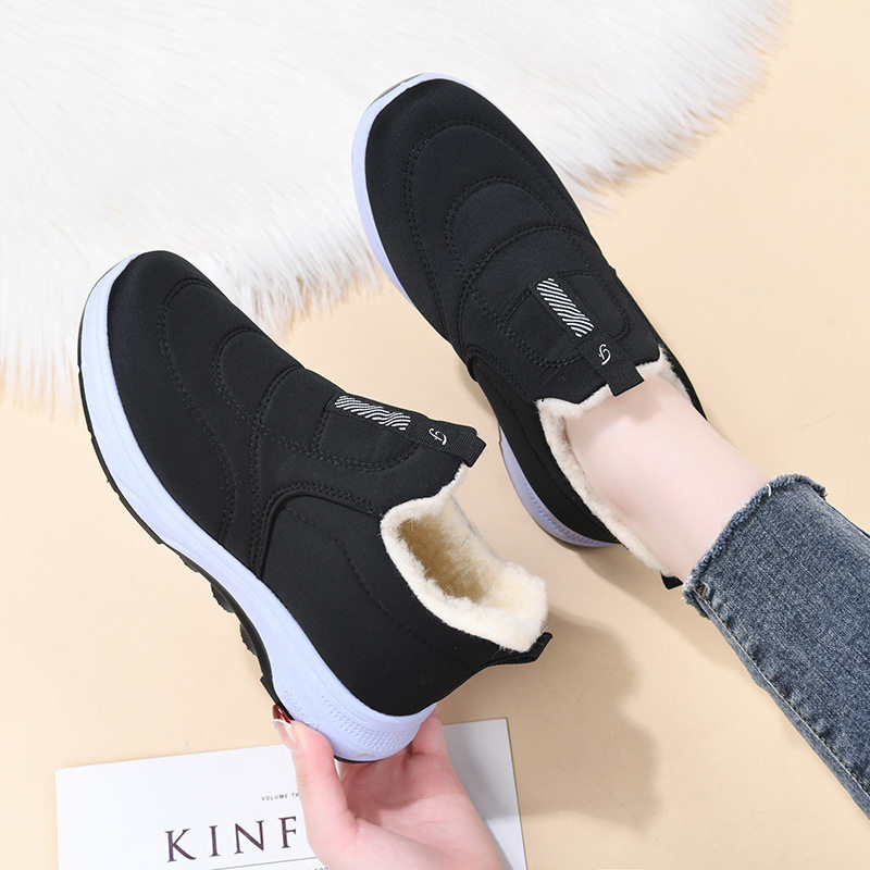 厚底棉鞋冬季男女同款加绒休闲健步鞋软底舒适一脚蹬中老年妈妈鞋