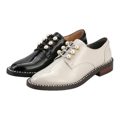 2021年秋季新款珍珠系带小皮鞋