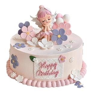贝拉公主蛋糕装饰摆件女孩生日蛋糕摆件安妮宝贝刺绣蝴蝶花朵插件