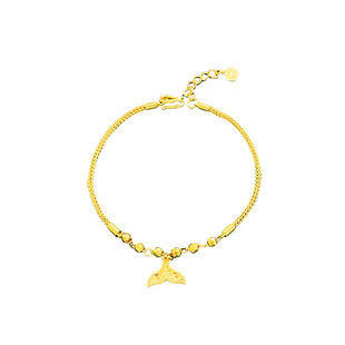 百泰鱼鳞黄金手链足金999手串鱼尾吊饰圆形龙骨调节链子手饰女友