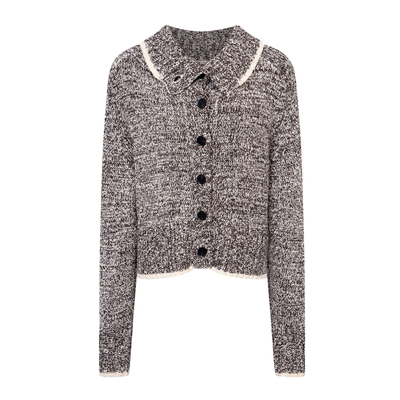 Spoii 米深咖花纱针织翻领慵懒毛衣气质开衫外套