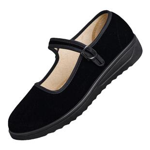 老北京布鞋女官方旗舰店2025新款正品软底防滑牛筋底黑平绒工作鞋