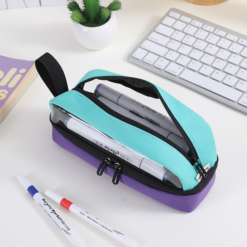 方圆笔袋船形笔盒25款大容量男生简约拼层众初高中小透明学生3色
