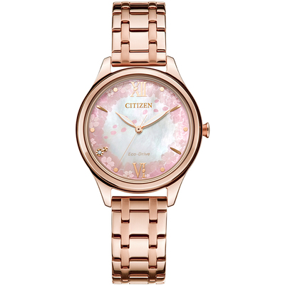 西铁城光动能樱花钢带时尚女表