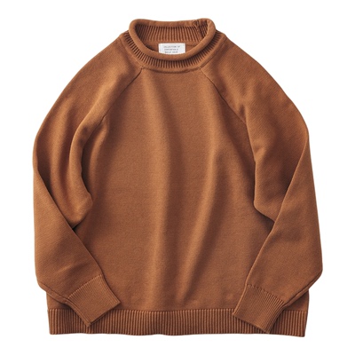 焦糖色纯棉半高领针织衫