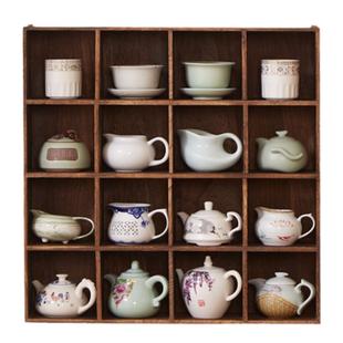 实木多宝格挂壁式博古架中式茶杯架现代简约收纳茶具架子